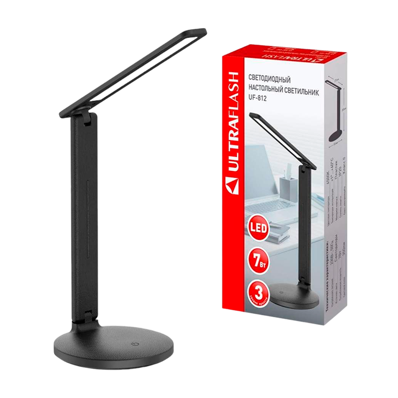 Светильник настольный Ultraflash UF-812 7W 230V на основании 3 ур.ярк. черный