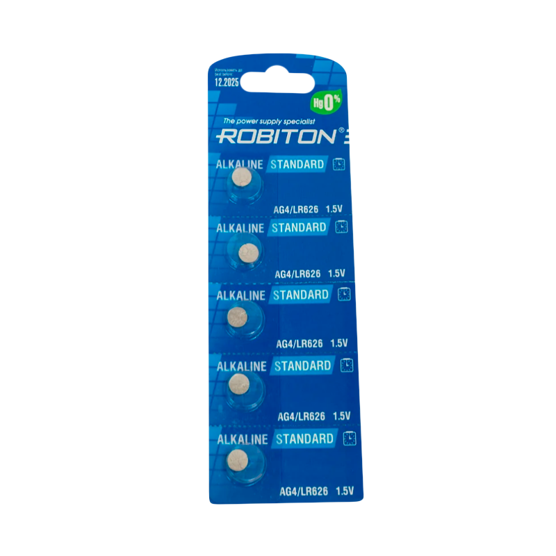 Батарейка ROBITON STANDARD R-AG4-0-BL5 (0% Hg) AG4 LR626 377 LR66 BL5