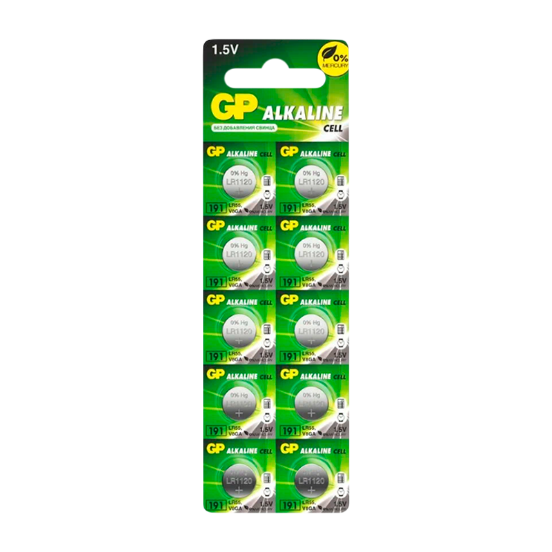 Батарейка GP G8/LR1120/LR55/391A/191 BL10 Alkaline 1.5V отрывные (10/250/5000)
