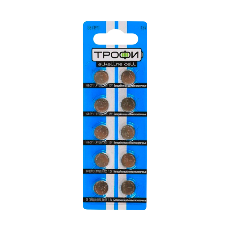 Батарейка Трофи G8/LR1120/LR55/391A/191 BL10 Alkaline 1.55V (10/200/1600)