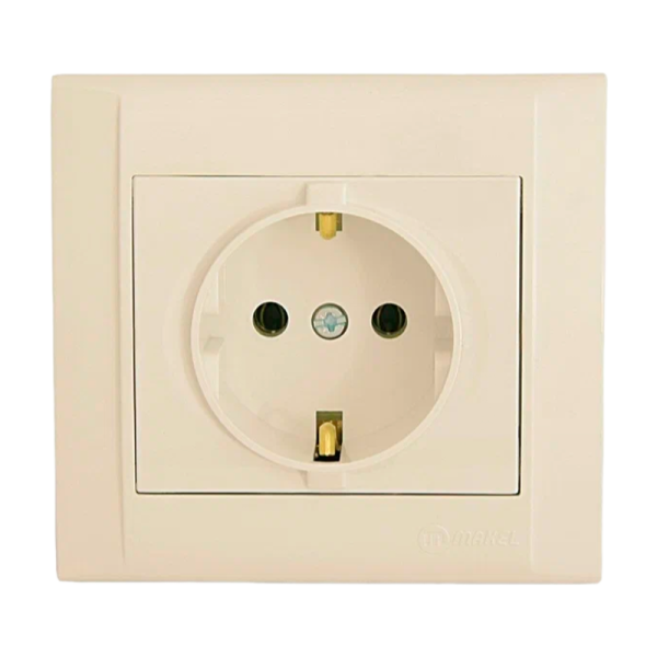 Розетка Makel Defne 1гн. 16A С/З со шторкой керамика кремовый 42010009 (1/12)