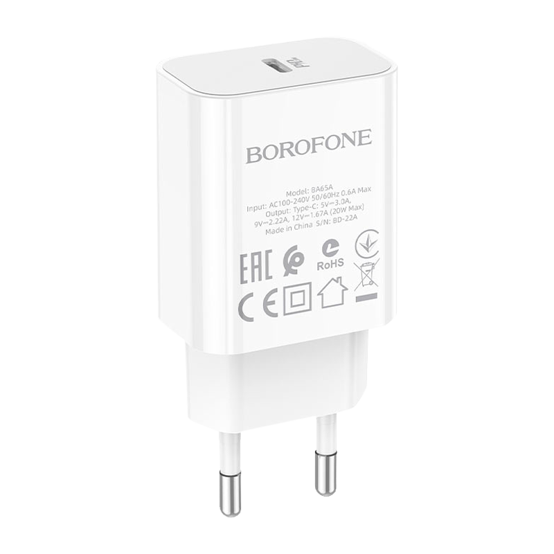 Сетевое З/У Borofone BA65A Type-C 3.0A белый (1/64/256)