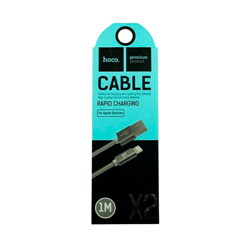 Кабель HOCO X2 USB (m)-Lightning (m) 1.0м 2.1A нейлон серый (1/30/300)