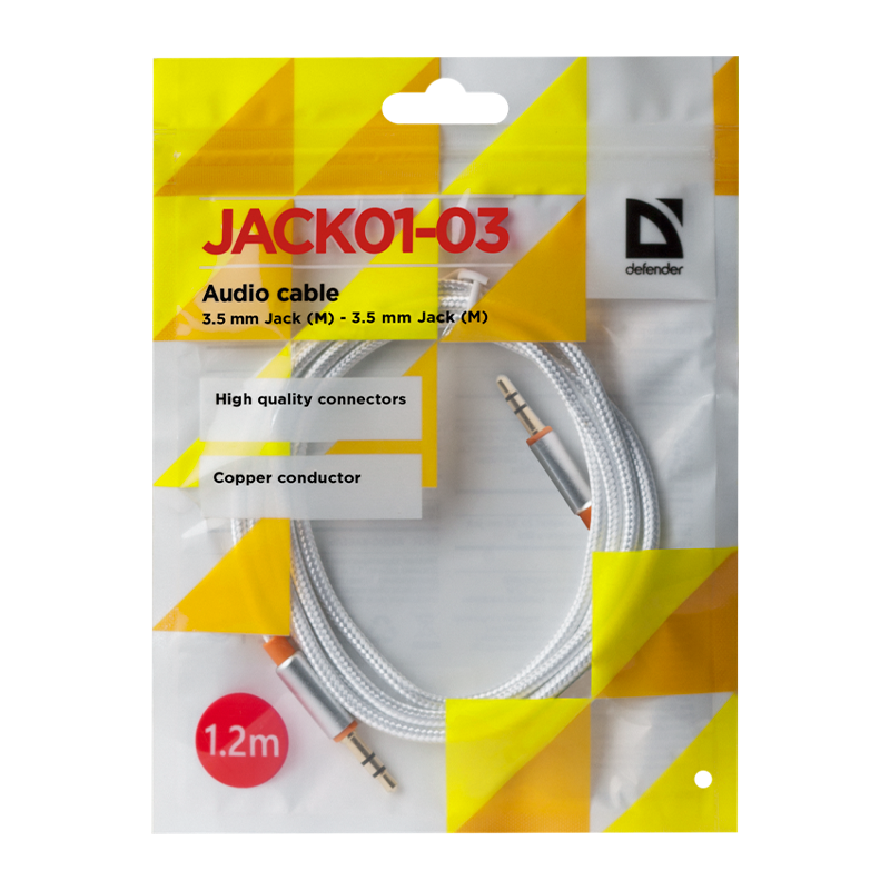 Кабель AUX Defender JACK01-03 Jack 3.5mm (m)-Jack 3.5mm (m) 1.2м ткань белый (1/25/450)