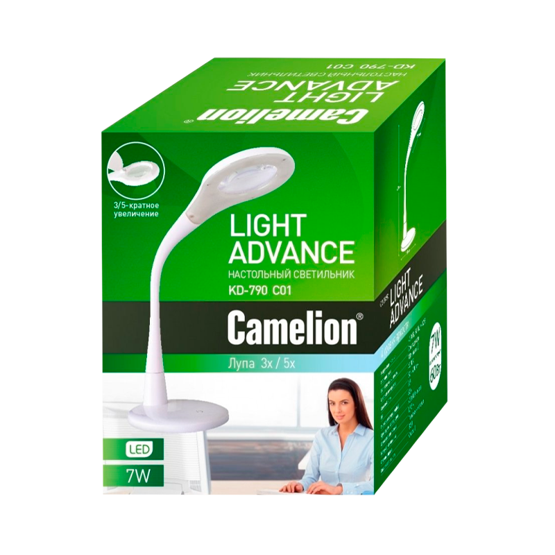 Светильник настольный Camelion KD-790 7W 230V 1LED на основании сенс. 4 ур.ярк.+ ув.линз. белый (1/4