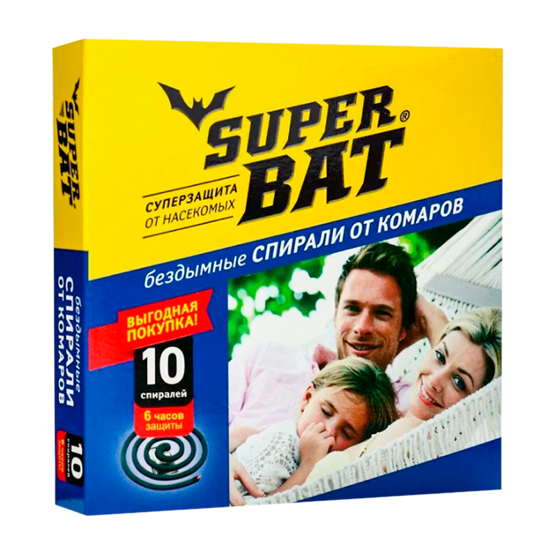 Спирали SuperBAT от комаров бездымные 15шт. черный (1/60)