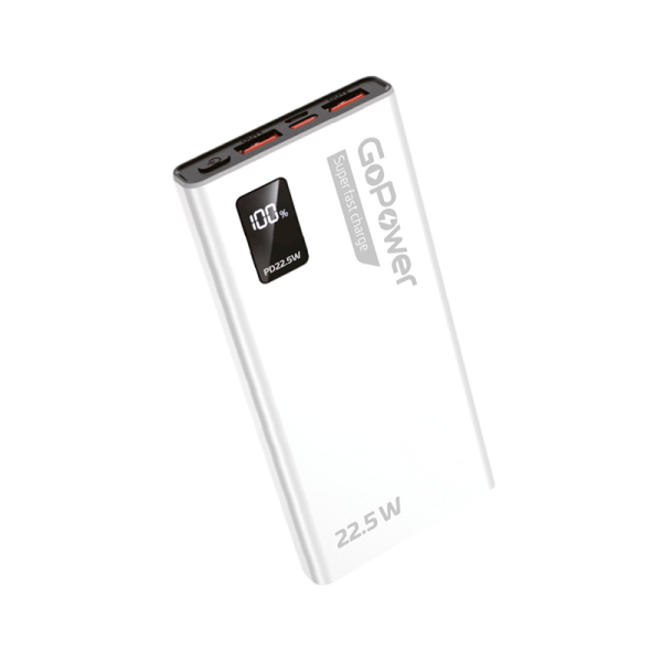 Внешний аккумулятор GoPower PB03-10 10000mAh 3.0A 22.5W 2USB/Type-C белый (1/50)
