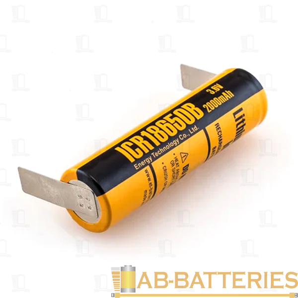Аккумулятор ET ICR18650B-T 2-ножки, горизонтальный монтаж,литиевый аккум, 3.7В, 2000мАч