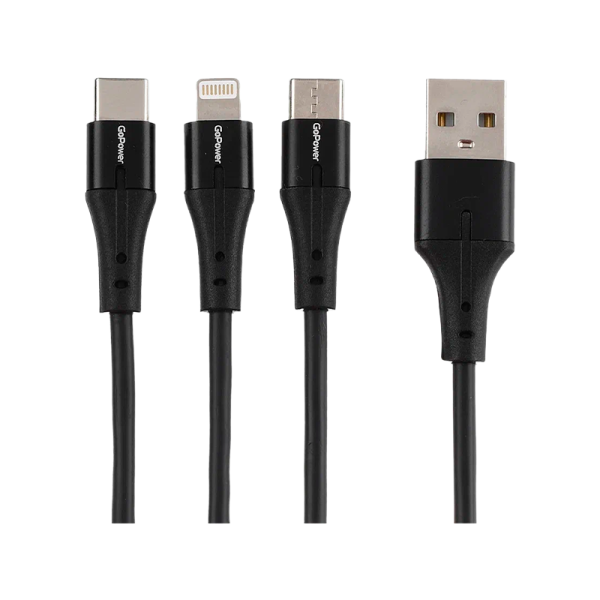Кабель GoPower GP21-3-1.2M USB (m)-Type-C/Lightning/microUSB (m) 1.2м черный (1/200/800)