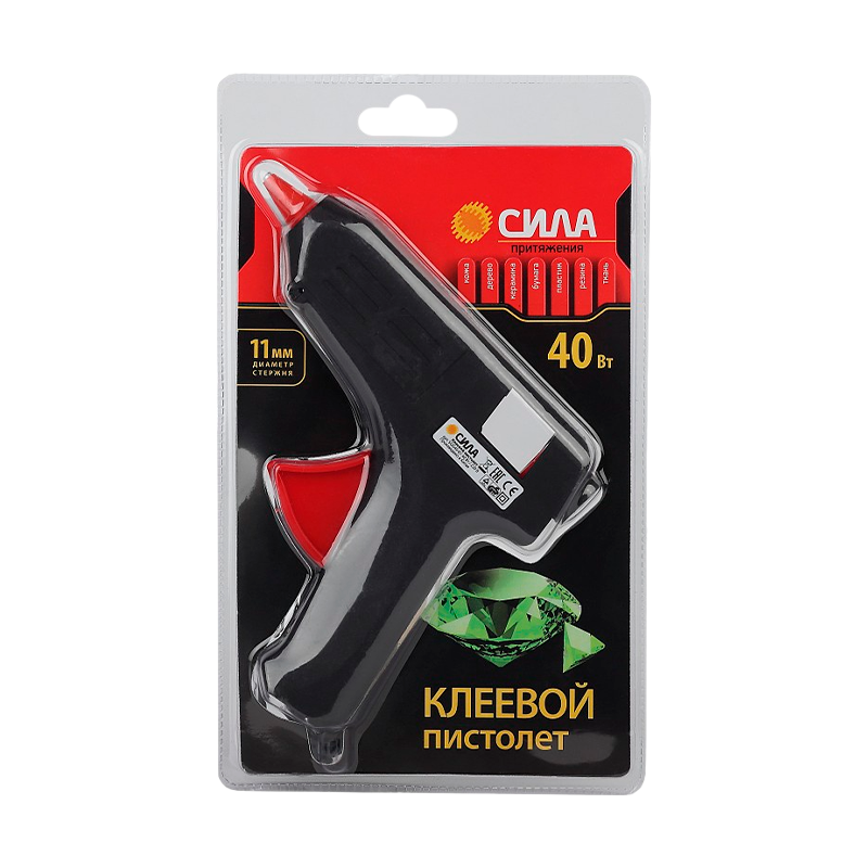Клеевой пистолет СИЛА SGG40-01 40Bт под стержень 11мм в комплекте 11мм х 7cм 2 шт.
