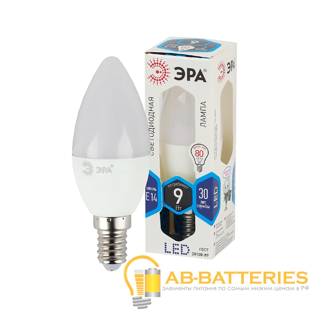 Лампа светодиодная ЭРА B35 E14 9W 6000К 170-265V свеча