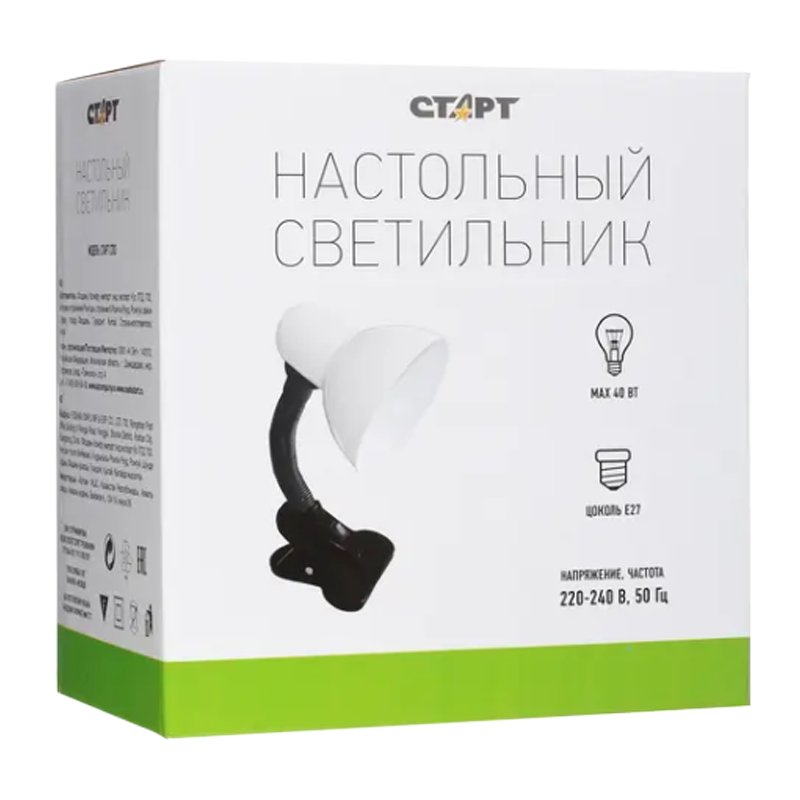 Светильник настольный Старт СТ03 40W 220V E27 прищепка белый