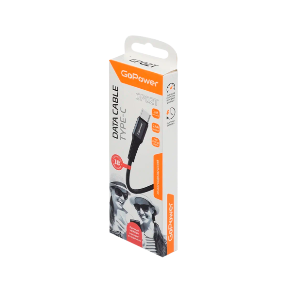 Кабель GoPower GP02T USB (m)-Type-C (m) 1.0м 2.4A нейлон черный (1/200/800)