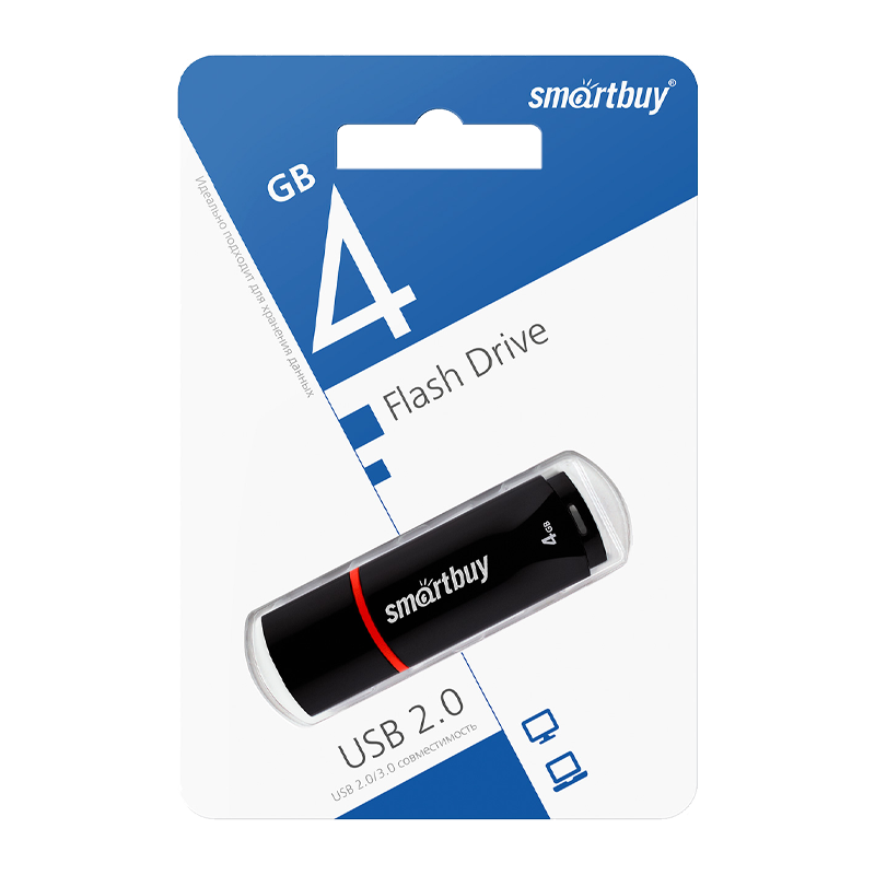 Флеш-накопитель Smartbuy Crown 4GB USB2.0 пластик черный
