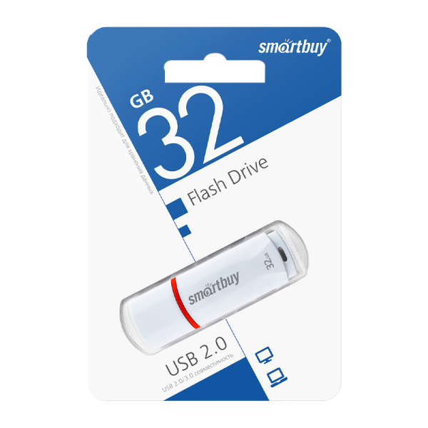 Флеш-накопитель Smartbuy Crown 32GB USB2.0 пластик белый