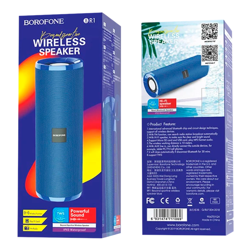 Портативная колонка Borofone BR1 bluetooth 5.0 синий (1/60)