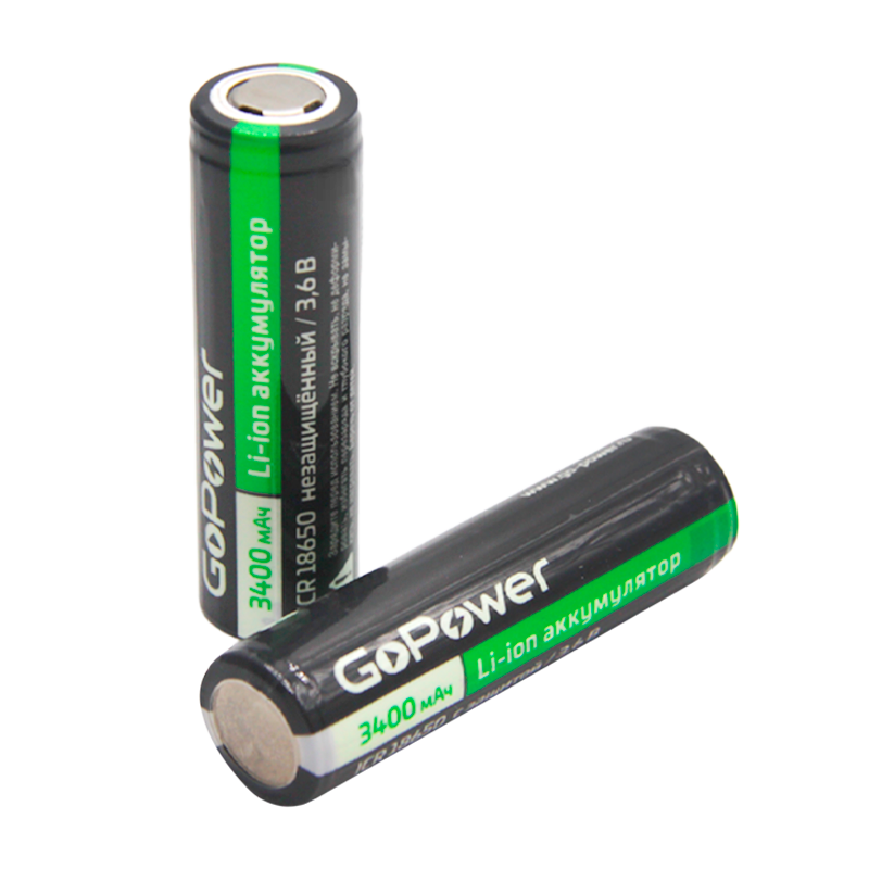 Аккумулятор Li-ion GoPower NCR18650 (Pan. NCR18650B) PC1 3.6V 3400mAh без защиты плос.конт. (1/96/19