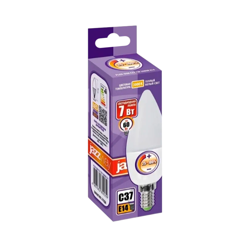 Лампа светодиодная JAZZway C37 E14 7W 3000К 230V свеча матовая (1/10/100)
