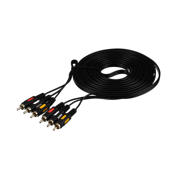 Кабель GoPower 3xRCA (m)-3xRCA (m) 5.0м ПВХ черный Premium Zip-Lock c подвесом (1/50)