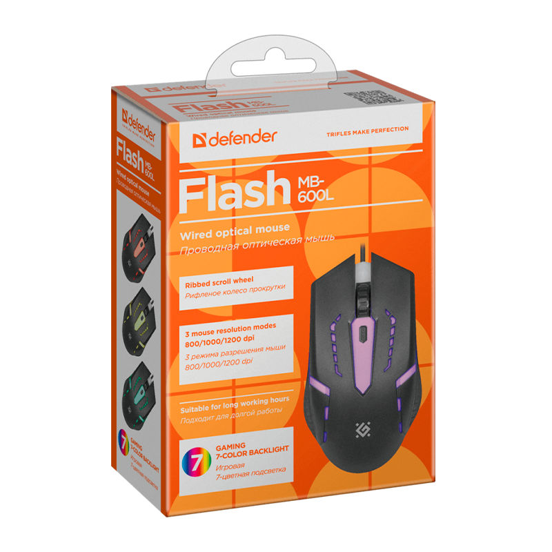 Мышь проводная Defender MB-600L Flash классическая USB черный (1/40)