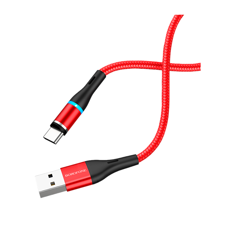 Кабель Borofone BU16 USB (m)-Type-C (m) 1.0м 3.0A ткань магнит красный (1/63/252)