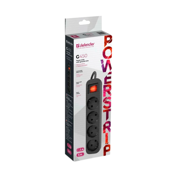 Удлинитель Defender G450 4р.С/З 10A 5.0м белый (1/35)