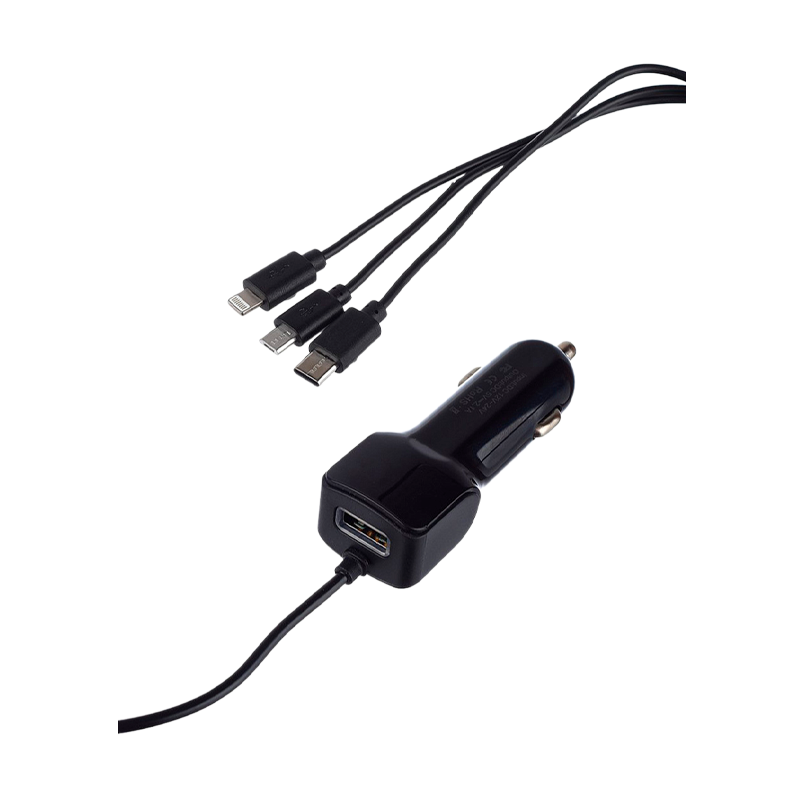 Автомобильное З/У GoPower GPQC13 1USB+Кабель MicroUSB/Lightning/Type-C черный (1/100)