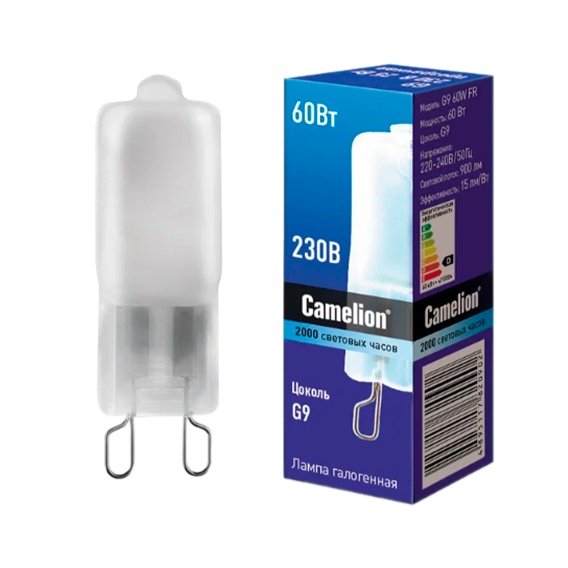 Лампа галогенная Camelion G9 60W 2800К 220-240V капсула матовая (1/100/1000)