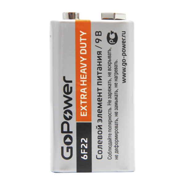 Батарейка GoPower Крона 6F22 Shrink 1 Heavy Duty 9V (1/10/200)