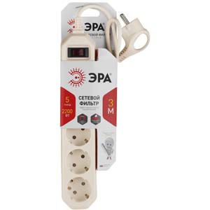 Сетевой фильтр ЭРА USF 5р.С/З 10A 3.0м бежевый (1/20)