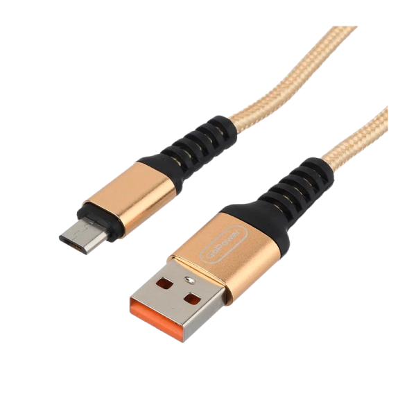 Кабель GoPower GP02M USB (m)-microUSB (m) 1.0м 2.4A нейлон золотой (1/200/800)