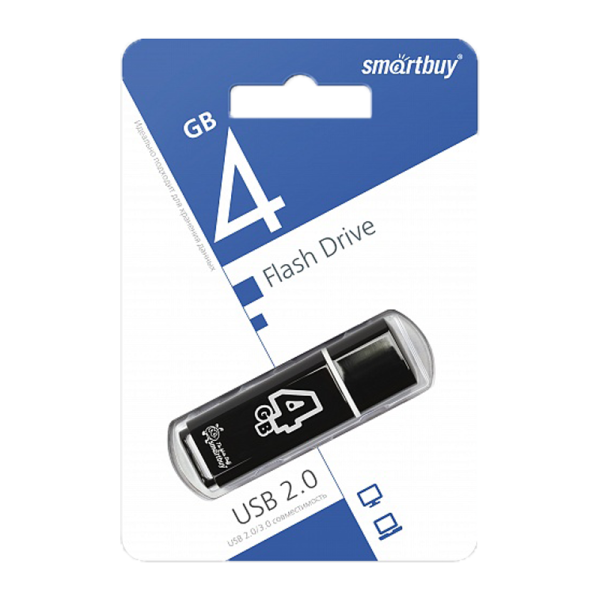 Флеш-накопитель Smartbuy Glossy 4GB USB2.0 пластик черный