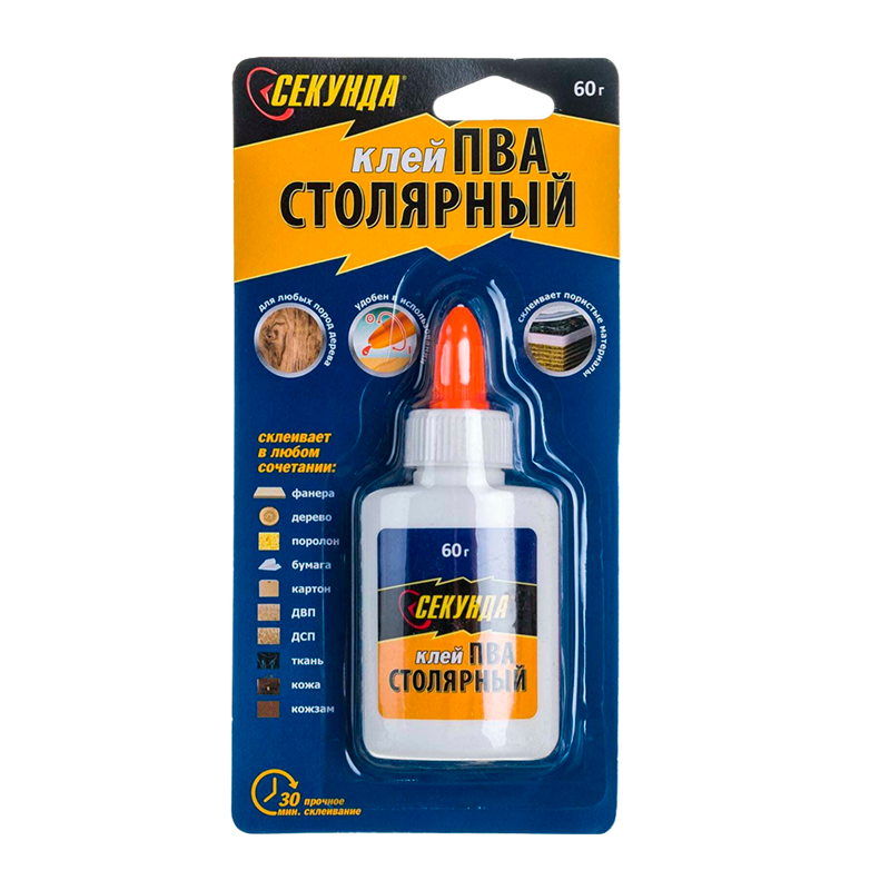 Клей Секунда СТОЛЯР контактный 60г для дерева (столярный) BL1 (1/12/48)