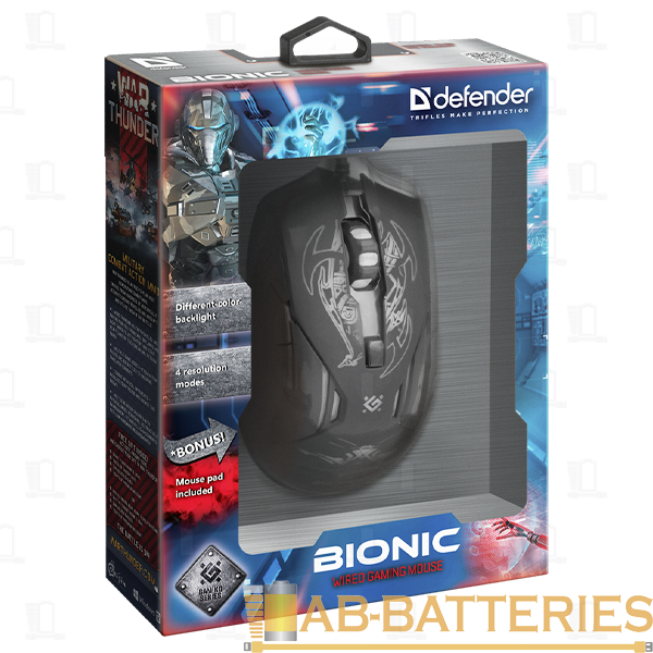 Мышь проводная Defender GM-250L Bionic игровая USB черный (1/40)