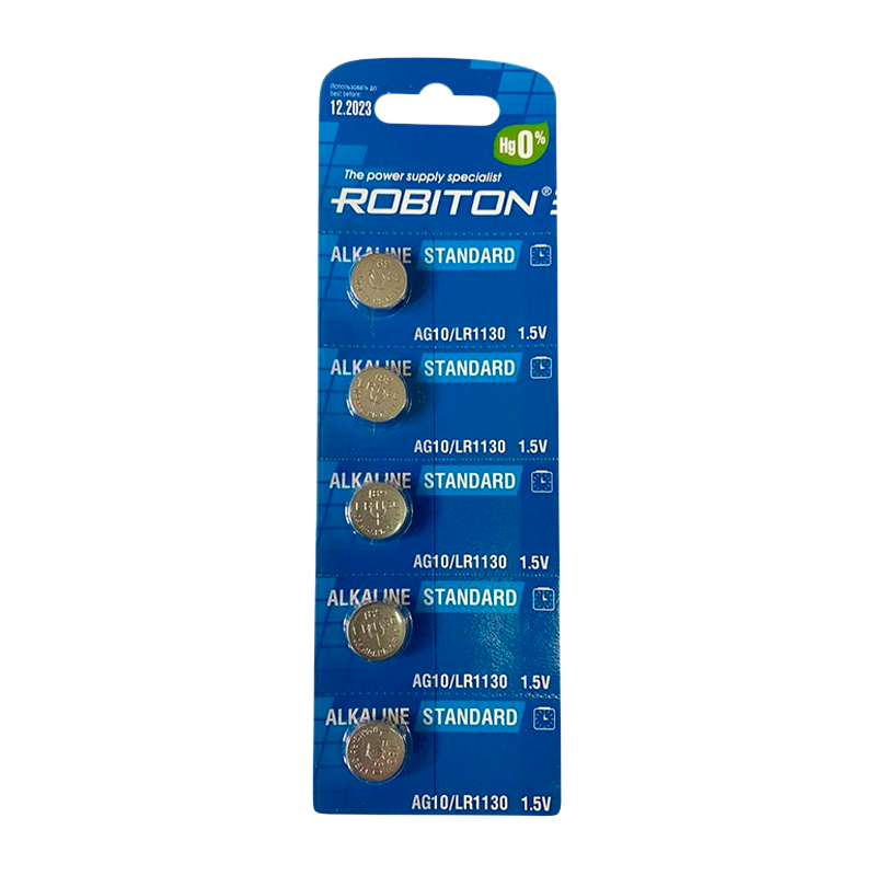 Батарейка ROBITON STANDARD R-AG10-0-BL5 (0% Hg) AG10 LR1130 389 189 LR54 BL5