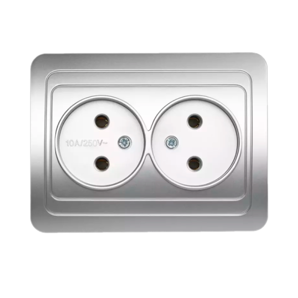 Розетка Smartbuy 2-местная без заземления 10А серебро "Марс"