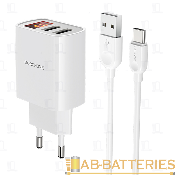 Сетевое З/У Borofone BA58A 2USB 2.4A с кабелем Type-C белый (1/35/140)