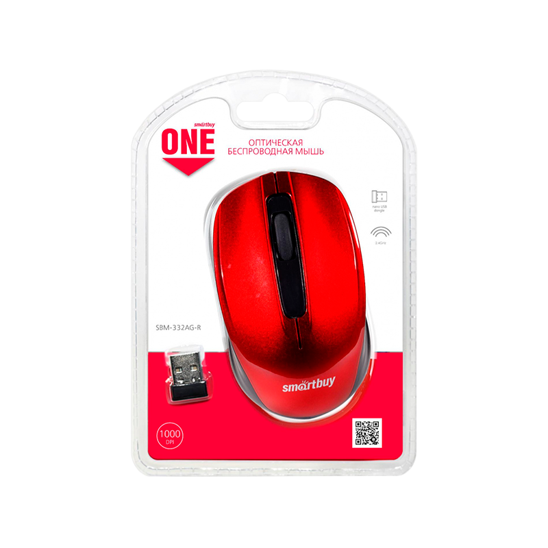 Мышь беспроводная Smartbuy 332AG ONE классическая USB красный (1/60)
