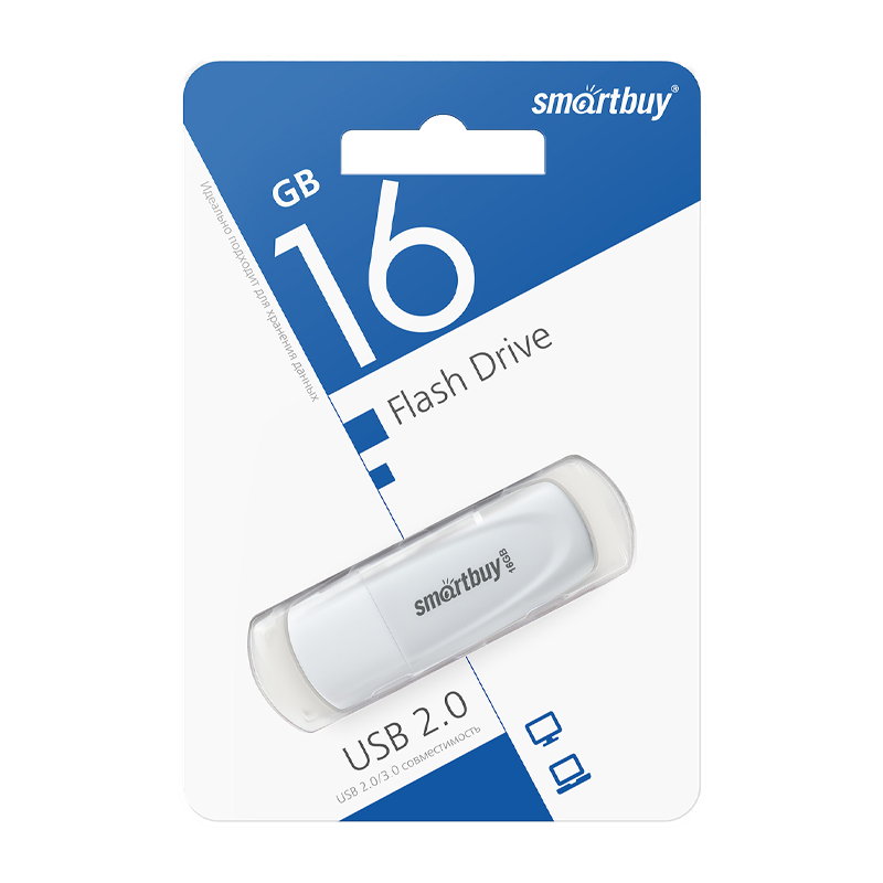Флеш-накопитель Smartbuy Scout 16GB USB2.0 пластик белый