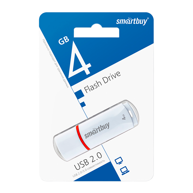 Флеш-накопитель Smartbuy Crown 4GB USB2.0 пластик белый