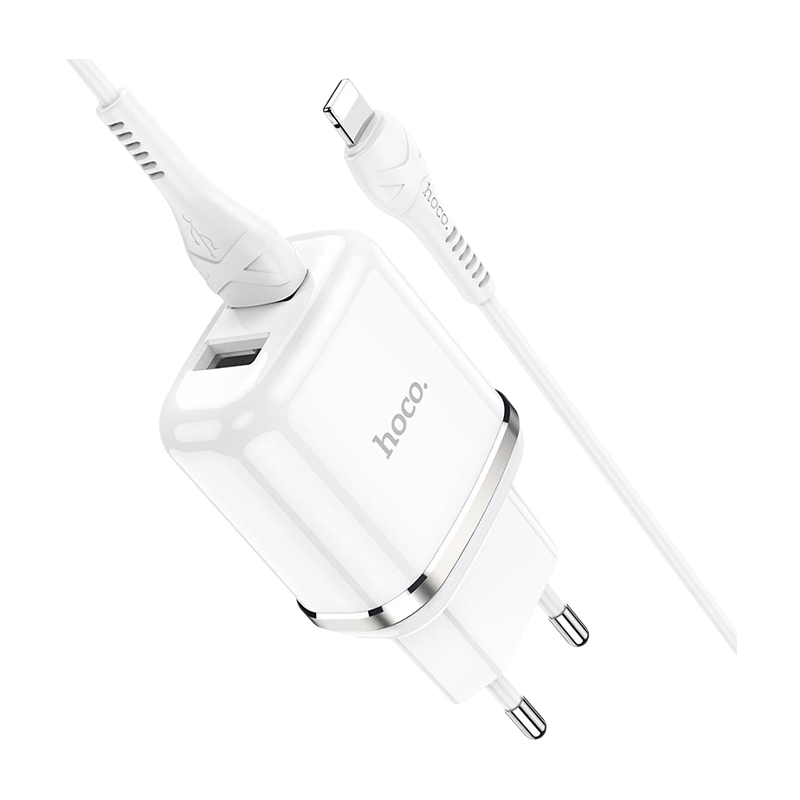 Сетевое З/У HOCO N4 2USB 2.4A с кабелем Lightning белый (1/12/120)