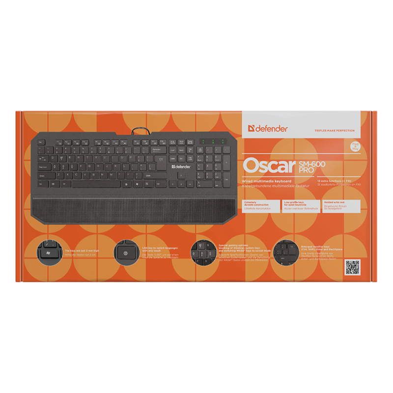 Клавиатура проводная Defender SM-600 Pro Oscar классическая USB 1.5м черный (1/20)