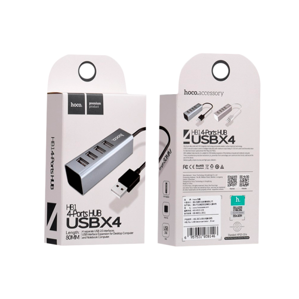 USB-Хаб HOCO HB1 4USB USB (m) серебряный (1/12/120)
