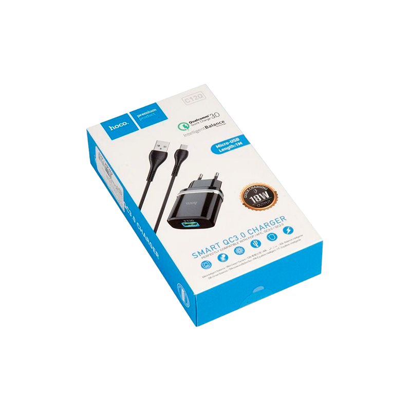 Сетевое З/У HOCO C12Q 1USB 3.0A QC3.0 черный (1/10/100)