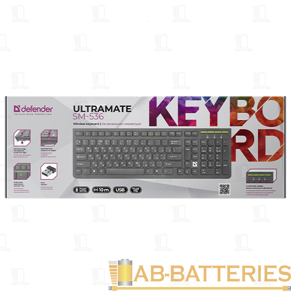 Клавиатура беспроводная Defender SM-536 UltraMate классическая USB мультимед. черный (1/20)