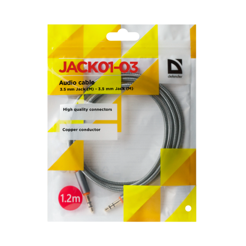 Кабель AUX Defender JACK01-03 Jack 3.5mm (m)-Jack 3.5mm (m) 1.2м ткань серый (1/450)