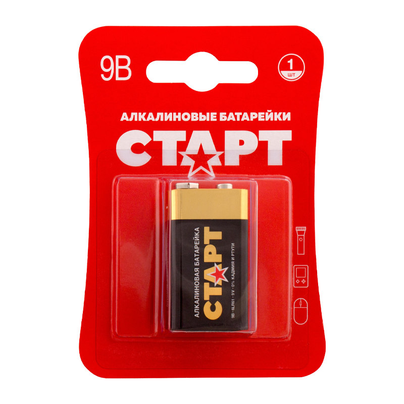 Батарейка Старт Крона 6LR61 BL1 Alkaline 9V (1/10/200)
