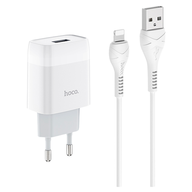 Сетевое З/У HOCO C72A 1USB 2.1A с кабелем Lightning белый (1/30/180)
