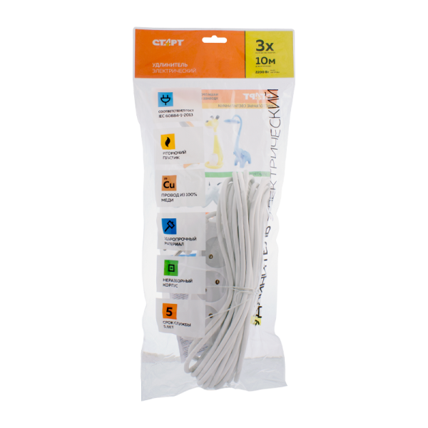 Удлинитель Старт S 3р.Б/З 10A 3.0м 2x0.75мм IP20 белый (1/20)