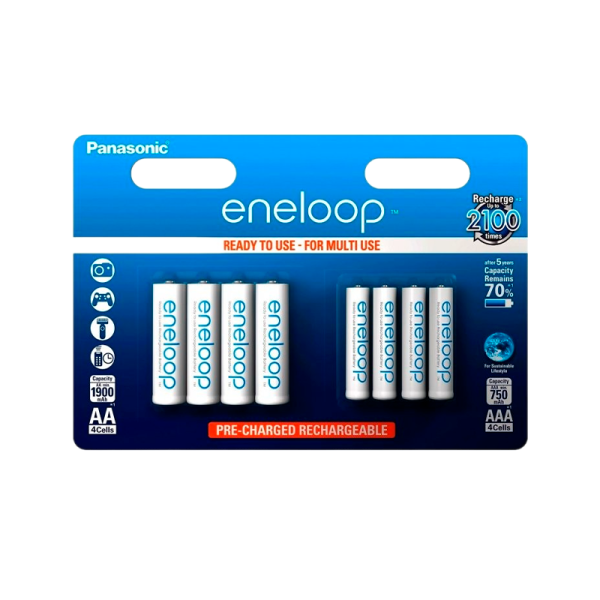Аккумулятор предзаряженный RTU Panasonic HR03 AAA BL4+4 NI-MH eneloop 750mAh+1900mAh (8/80/320)